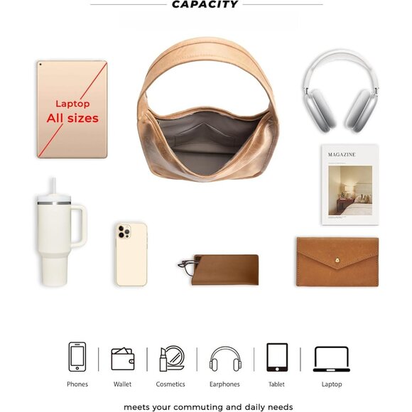 Newbella Women's Khaki Soft PU Leather Shoulder Tote Hobo Purses with Zipper - Picture 3 of 7